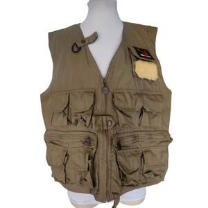 Vintage Abu GARCIA Pro Multi Pocket Fishing Vest w Lambskin Fly Patch Khaki